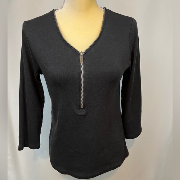Rafaella Tops - Black Long Sleeve Sweater Blouse With Front Zipper Size Medium